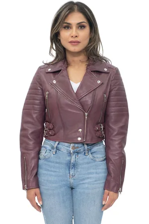 Infinity Kurz geschnittene Brando-Bikerjacke aus Leder für Damen – Damaskus