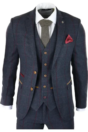 PAUL ANDREW Herren-Anzug aus Tweed mit Fischgrätenmuster, 3-teilig, Marineblau, Peaky Blinders, maßgeschneiderte Passform der 1920er Jahre
