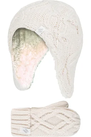 Heat Holders Wärmehalter - Mädchen Majestic Soft Cosy Kabel gestrickt Design Bobble Trapper Mütze und Fäustlinge Handschuhe Set - Buttercream