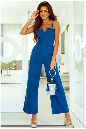 Azura Exchange Statement-Jeansoverall mit eingekerbtem V-Detail für Damen in