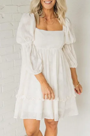 Azura Exchange – Hochwertiges Jacquard-Minikleid mit Puffärmeln für Damen in