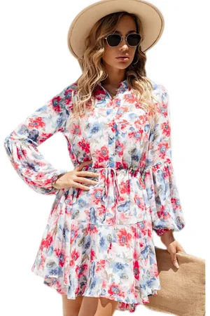 Azura Exchange Damen-Kleid mit fließendem Vintage-Blumendruck und Kordelzug in