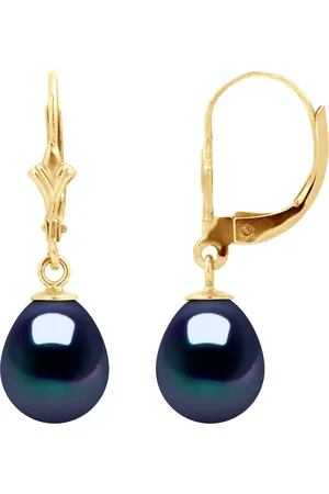 Diadema Ohrringe - Gelbgold und echte Süßwasserperlen - Schwarzer Tahitian Style