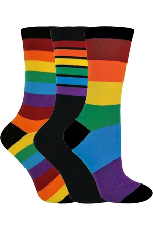 Sock Snob Childrens Kinder 3 Paar gestreifte Regenbogen Design lässig Schule Socken
