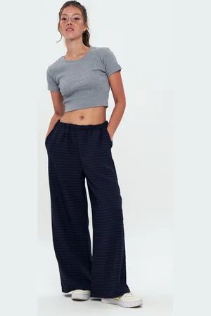 HERITA Elastischer hoch taillierter weite Bein gestreifte Hose