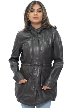 Infinity Damen-Parkajacke aus Leder mit Kapuze – Bukarest