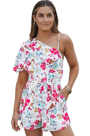Azura Exchange Damen-Strampelanzug mit Puffärmeln und schrägen Schultern in