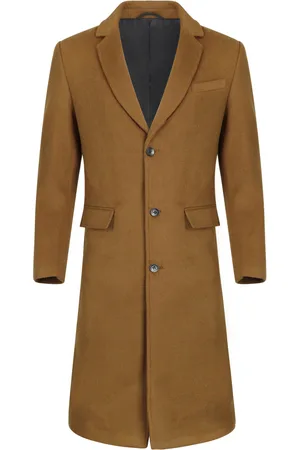 Allthemen Herren Wintermantel aus Wolle mit Stehkragen und schmaler Passform, knielang, Khaki