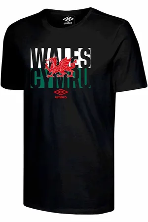 Umbro Wales Red Dragon Flag Mens Black T-Shirt