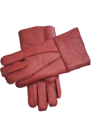 Infinity Rote Unisex-Handschuhe aus Schaffell mit aufrollbaren Bündchen