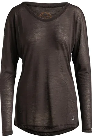 Conquista Braunes Stricktop mit langen Fledermausärmeln aus nachhaltigem Stretch-Jersey