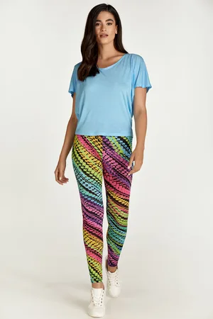 Conquista Fliederfarbene Leggings mit mehrfarbigem Druck