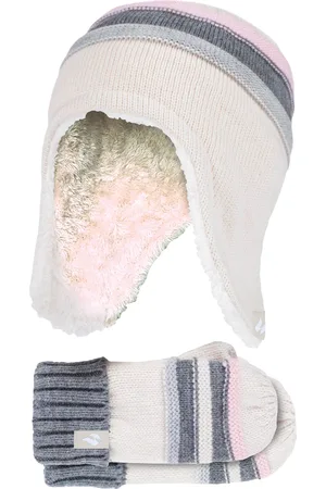 Heat Holders Wärmehalter - Mädchen Winter Warm Pom Pom Bobble Beanie Mütze und Handschuhe Set - Buttercream