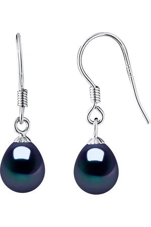 Diadema Ohrringe Haken Süßwasserperlen 7-8mm Schwarze Birnen 925