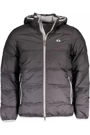 La Martina Bestickte schwarze Jacke mit abnehmbarer Kapuze und kontrastierenden Details