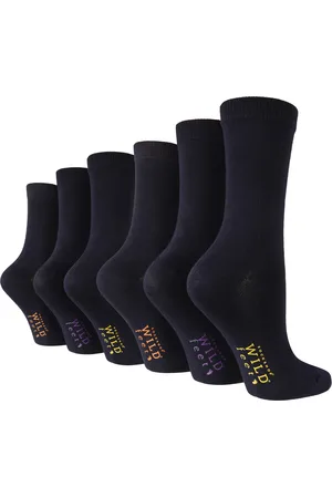 Wild Feet 6 Paar Multipack Damen Bambussocken | Wildfüße | Einfarbige Damensocken mit Fußmuster, Marineblau 1