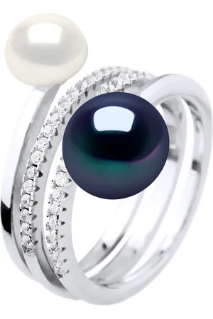Diadema Ring DUO Süßwasserperlen 7 und 9 mm Schwarz und Weiß Schmuck 925