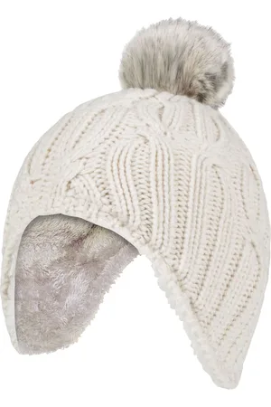 Heat Holders Wärmehalter - Mädchen Kabel gestrickt Beanie-Mütze mit Pom Pom Bommel für Winter | warme thermisch isolierte Mütze - Buttercreme