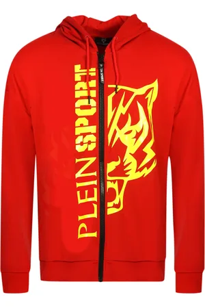 Philipp Plein Großes Gelbes Logo Rotes Zip-Up Hoodie