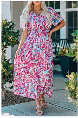 Azura Exchange – Geblümtes Maxi-Wickelkleid mit V-Ausschnitt für Damen in