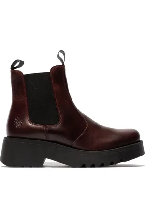 Fly London Damen MEDI789 Chelsea-Stiefel mit Keilabsatz und Plateausohle, Weinrot