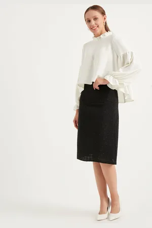HERITA Schwarzer Tweed Midi-Bleistiftrock