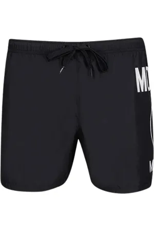 Moschino Schwarze Badeshorts mit großem rundem Milano-Logo von