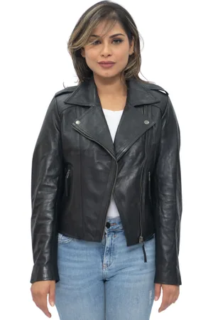 Infinity Damen-Bikerjacke aus schwarzem Leder – Tamale