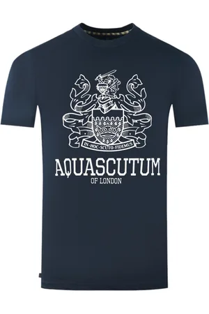 Aquascutum Large Bold London Aldis Marke Logo Marineblau T-Shirt