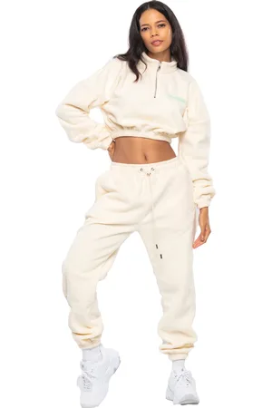Tom Barron Casual Cropped Fleece Stilvoller Oversize-Trainingsanzug-Set für Damen