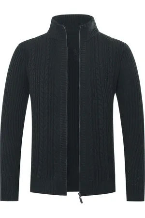 Allthemen Herren Strickjacke mit Reißverschluss Cardigan Grobstrick mit Stehkragen