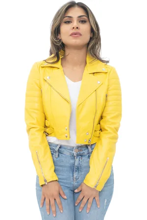Infinity Kurz geschnittene Brando-Bikerjacke aus Leder für Damen – Damaskus