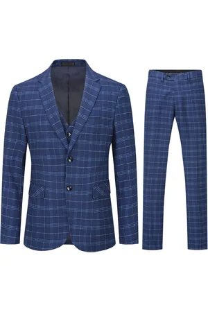 Allthemen 3-teiliger Slim Fit-Anzug für Herren im Vintage-Karomuster, Marineblau