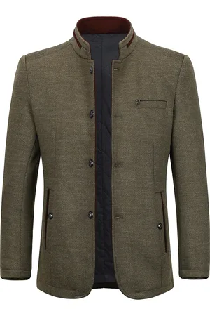 Allthemen Herren Kurzer Slim Fit Mantel mit Stehkragen Business Casual Wollmantel