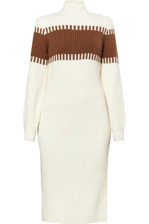 Dreimaster Strickkleid Damen Wollweiß braun