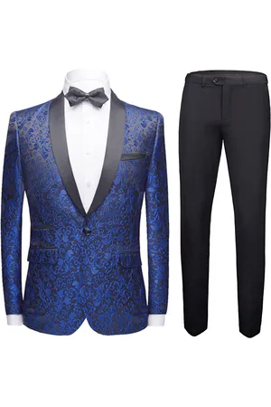 Allthemen 2-teiliger bedruckter Anzug Slim Fit Paisley Blauer Anzug