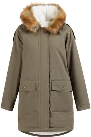 Dreimaster Winterparka Damen Oliv Weiss