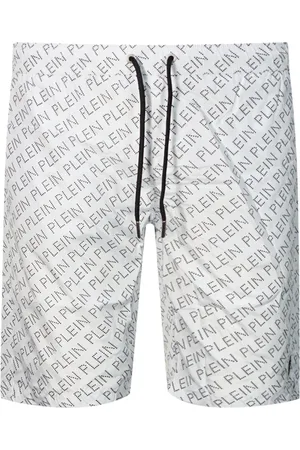 Philipp Plein Wiederholtes Logo Lange weiße Badeshorts
