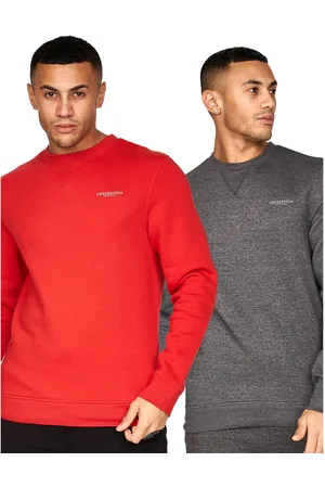 Crosshatch "Traymax" Sweatshirt Rundhalsausschnitt für Herren(2er-Pack) ( /Holzkohle)