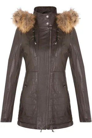 Infinity Damen-Parkajacke aus Leder in schmaler Passform mit Kapuze – Northam