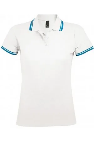 Sols Damen/Damen Pasadena Tipped Kurzarm-Pique-Poloshirt ( /Aquablau)