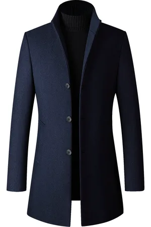 Allthemen Herren Wollmantel Lang Slim Fit Stehkragen Business Mantel für den Winter