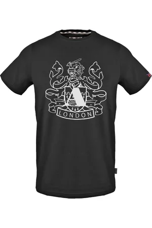 Aquascutum Grosses Schild Aldis Logo schwarzes T-Shirt