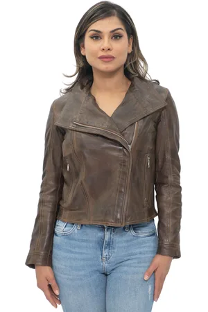 Infinity Damen-Bikerjacke aus Leder mit Schalkragen – Riga