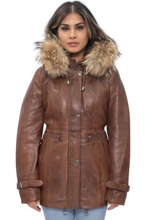 Infinity Damen-Parkajacke aus Leder mit Kapuze – Putian