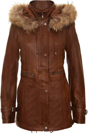Infinity Warme Damen-Parkajacke aus Leder mit Kapuze – Northwich