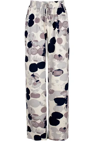 Conquista Graue Print Leinen Style Hose mit weitem Bein