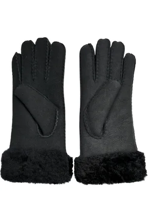 Infinity Damenhandschuhe aus echtem schwarzem Schaffell-Wildleder mit Pelzmanschette