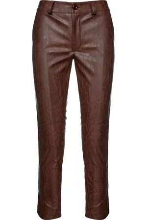 Conquista Schokoladenbraune Moiré-Kunstleder 7/8-Hose