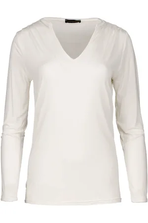 Conquista Cremefarbenes Jersey-Top mit V-Ausschnitt